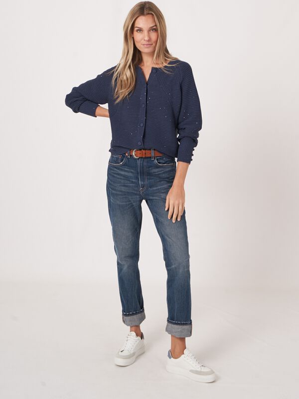 Gebreid vest van zuiver katoen met fonkelende mini-pailletten image number 4