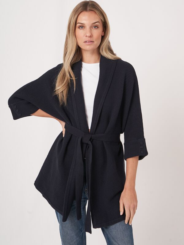 Cotton knit shawl collar cardigan with belt image number 3