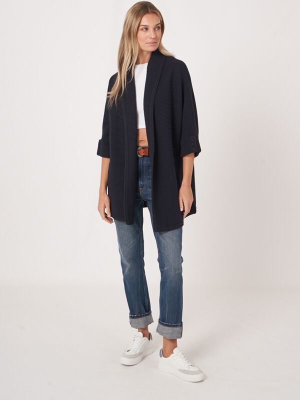 Cotton knit shawl collar cardigan with belt image number 4