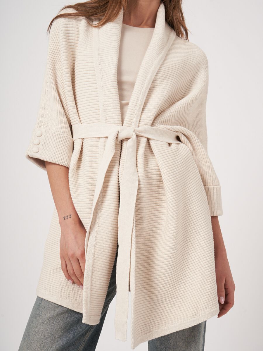 Katoenen gebreid vest met sjaalkraag en ceintuur image number 2