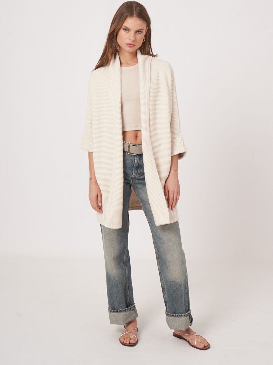 Katoenen gebreid vest met sjaalkraag en ceintuur image number 4