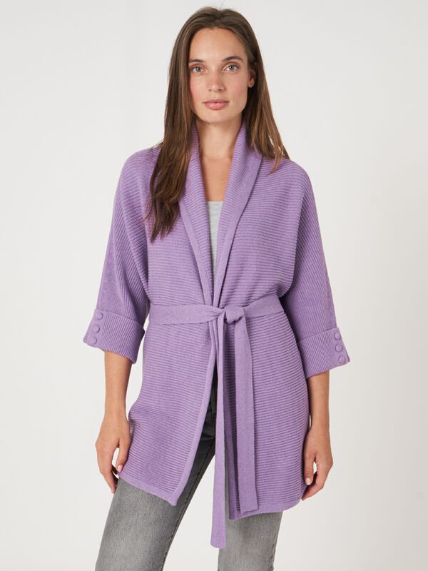 Baumwollstrickjacke mit Schalkragen und Gürtel image number 1