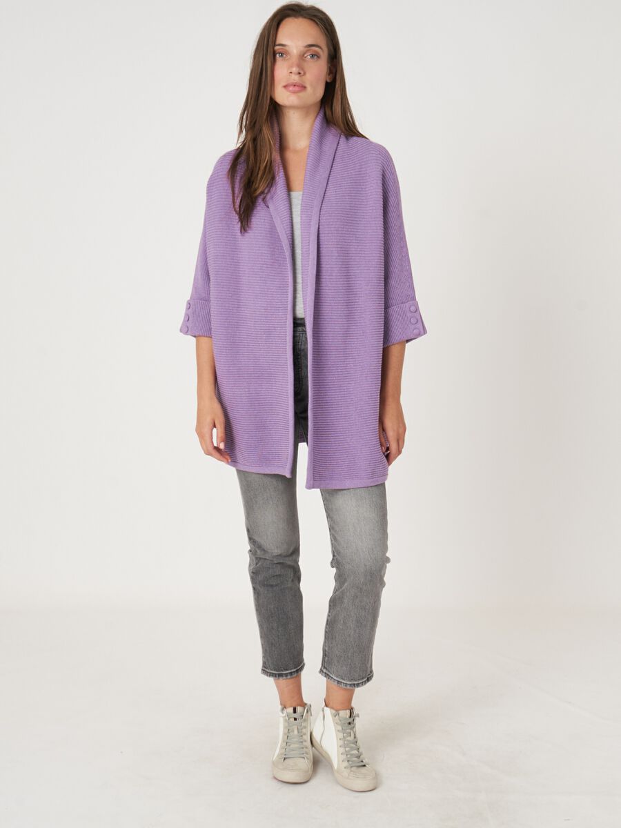 Katoenen gebreid vest met sjaalkraag en ceintuur image number 5