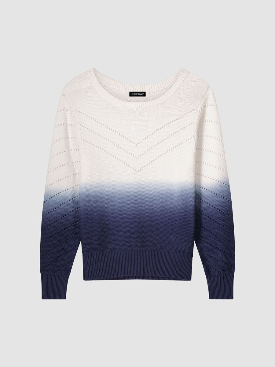 Pure cotton knit sweater with dip dye print and pointelle details image number 0