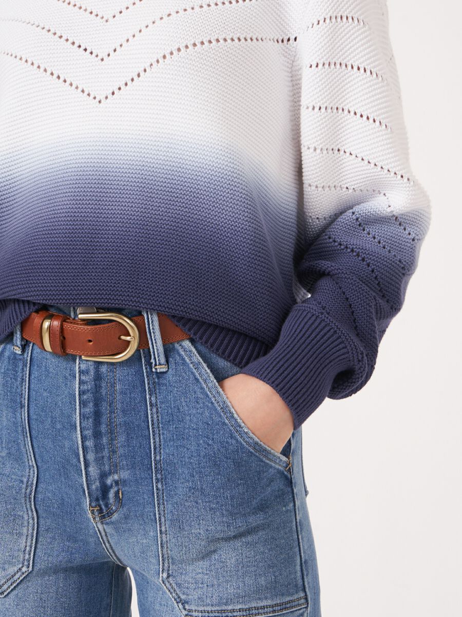 Gebreide katoenen trui met dip dye print en pointelle details image number 4