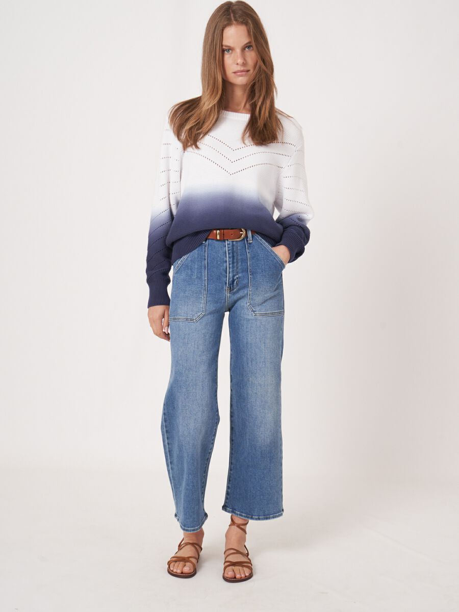 Gebreide katoenen trui met dip dye print en pointelle details image number 5