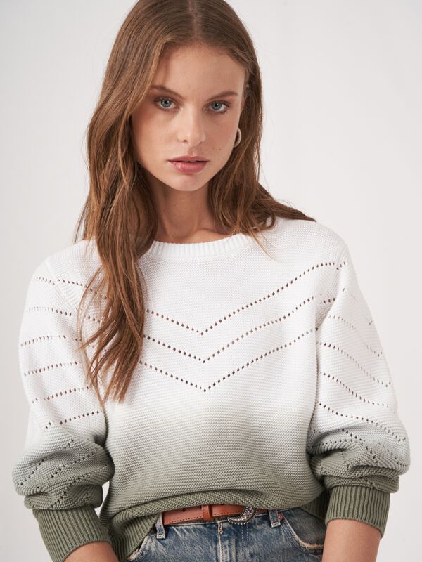 Baumwoll-Strickpullover mit Dip-Dye-Druck und Pointelle-Details image number 2