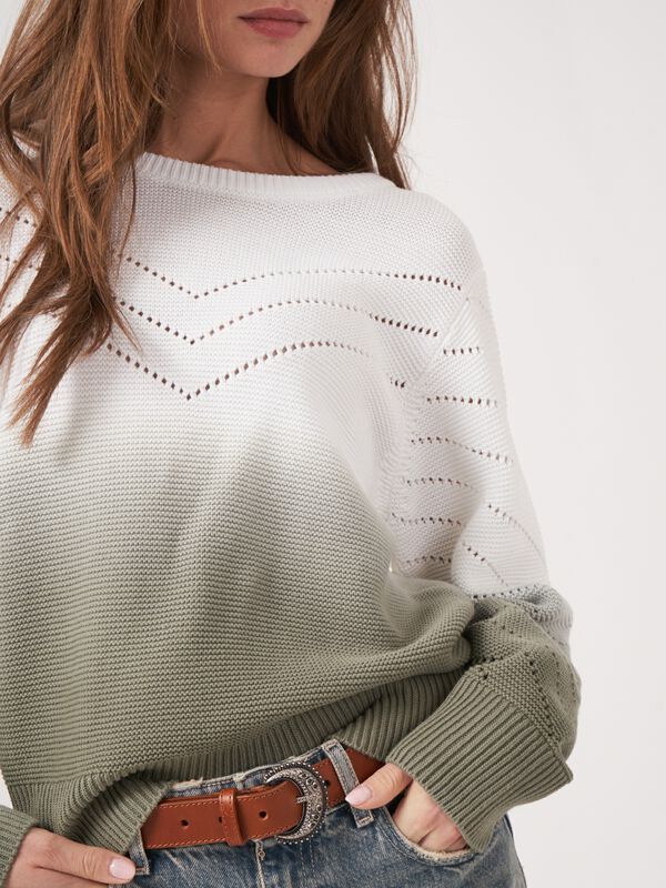 Baumwoll-Strickpullover mit Dip-Dye-Druck und Pointelle-Details image number 3