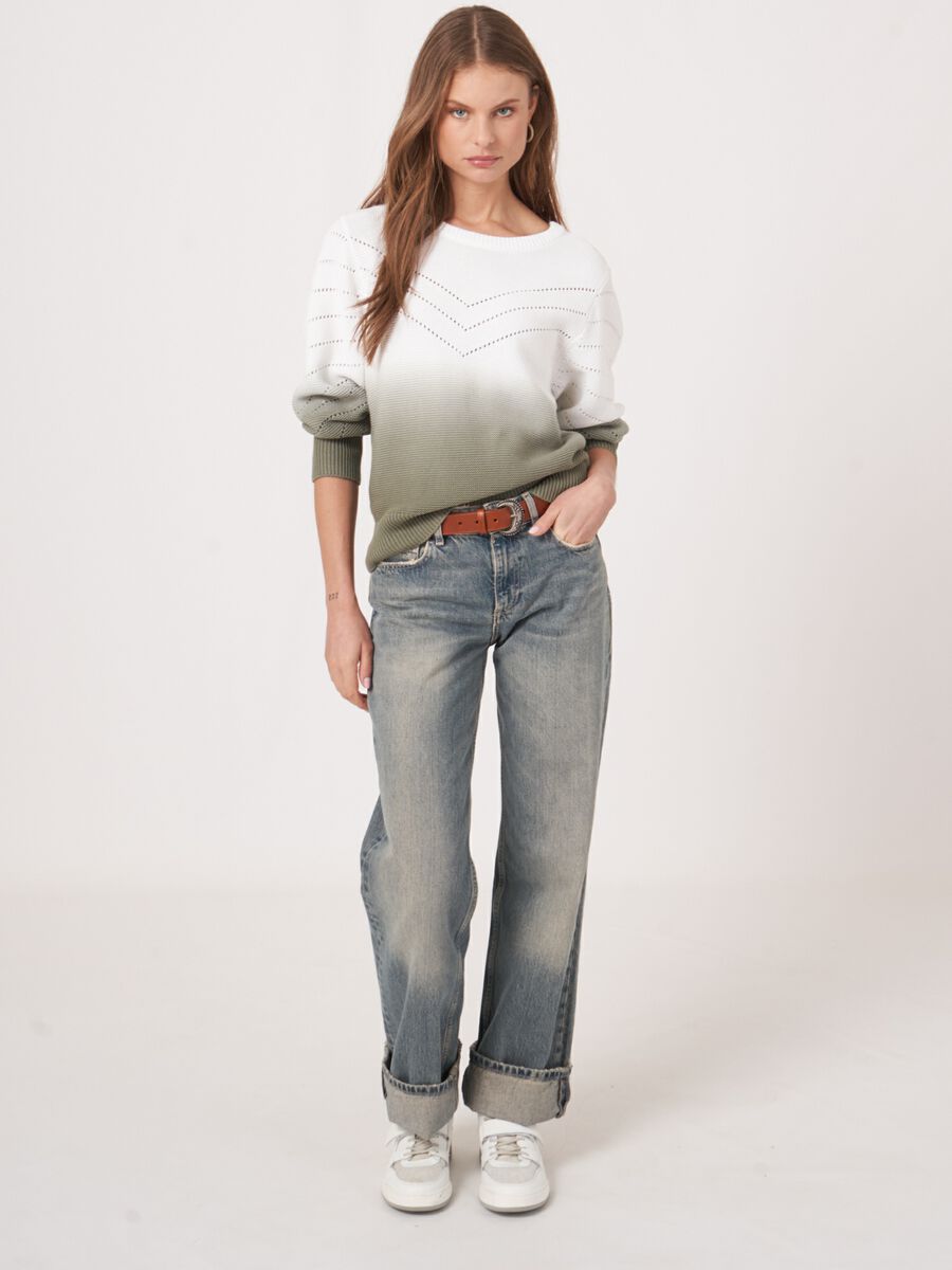 Gebreide katoenen trui met dip dye print en pointelle details image number 4
