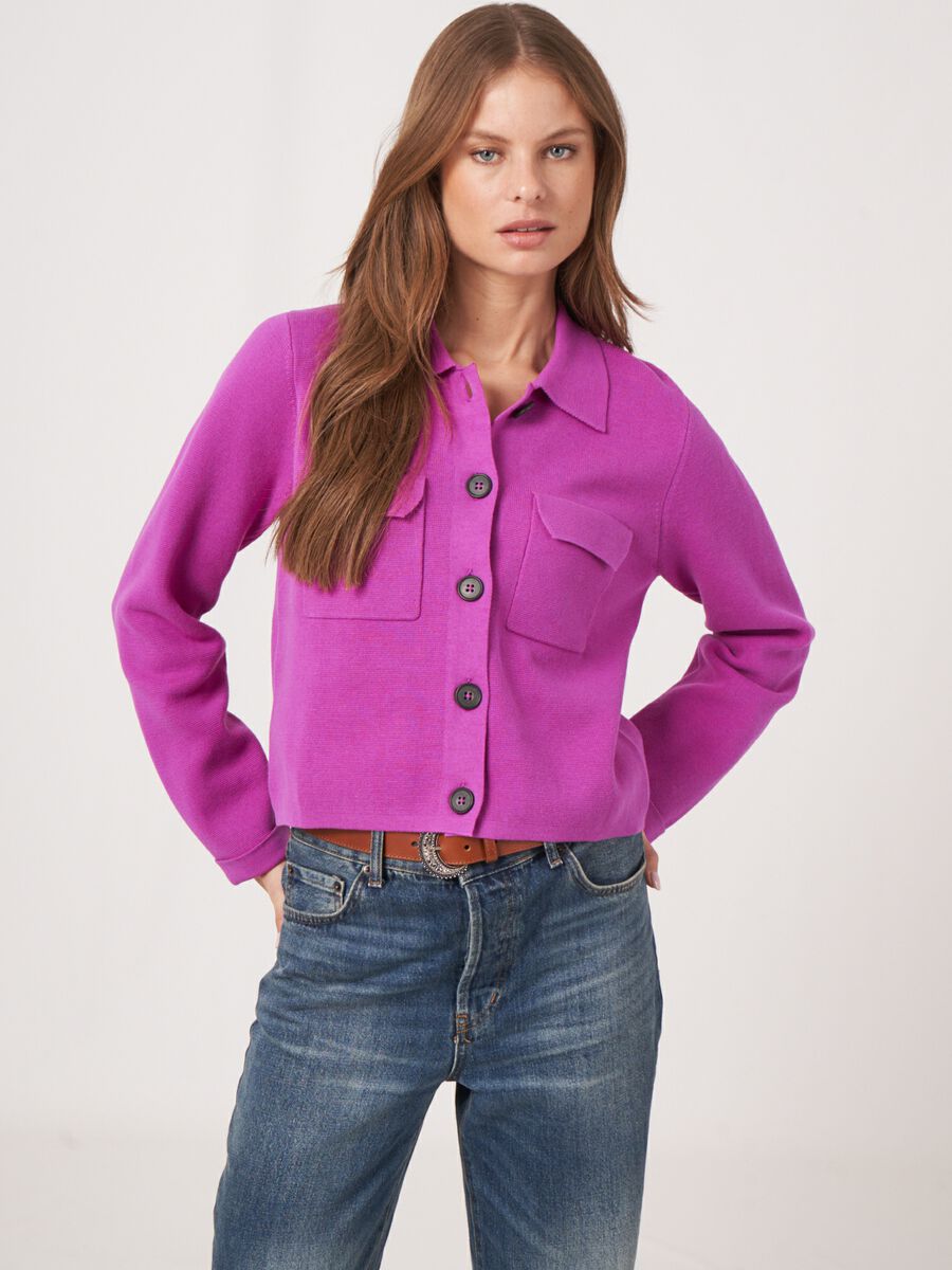 Pure cotton knit cardigan with polo-neck and buttons image number 0