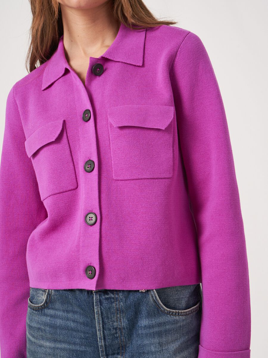 Pure cotton knit cardigan with polo-neck and buttons image number 2