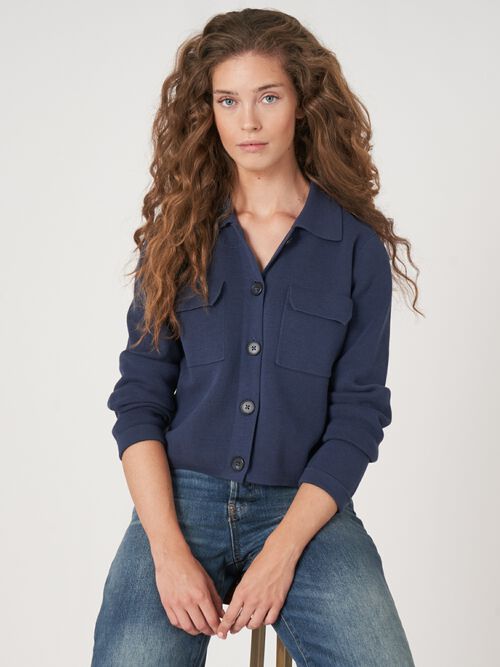 Strickjacke aus reiner Baumwolle mit Polo-Kragen und Knöpfen