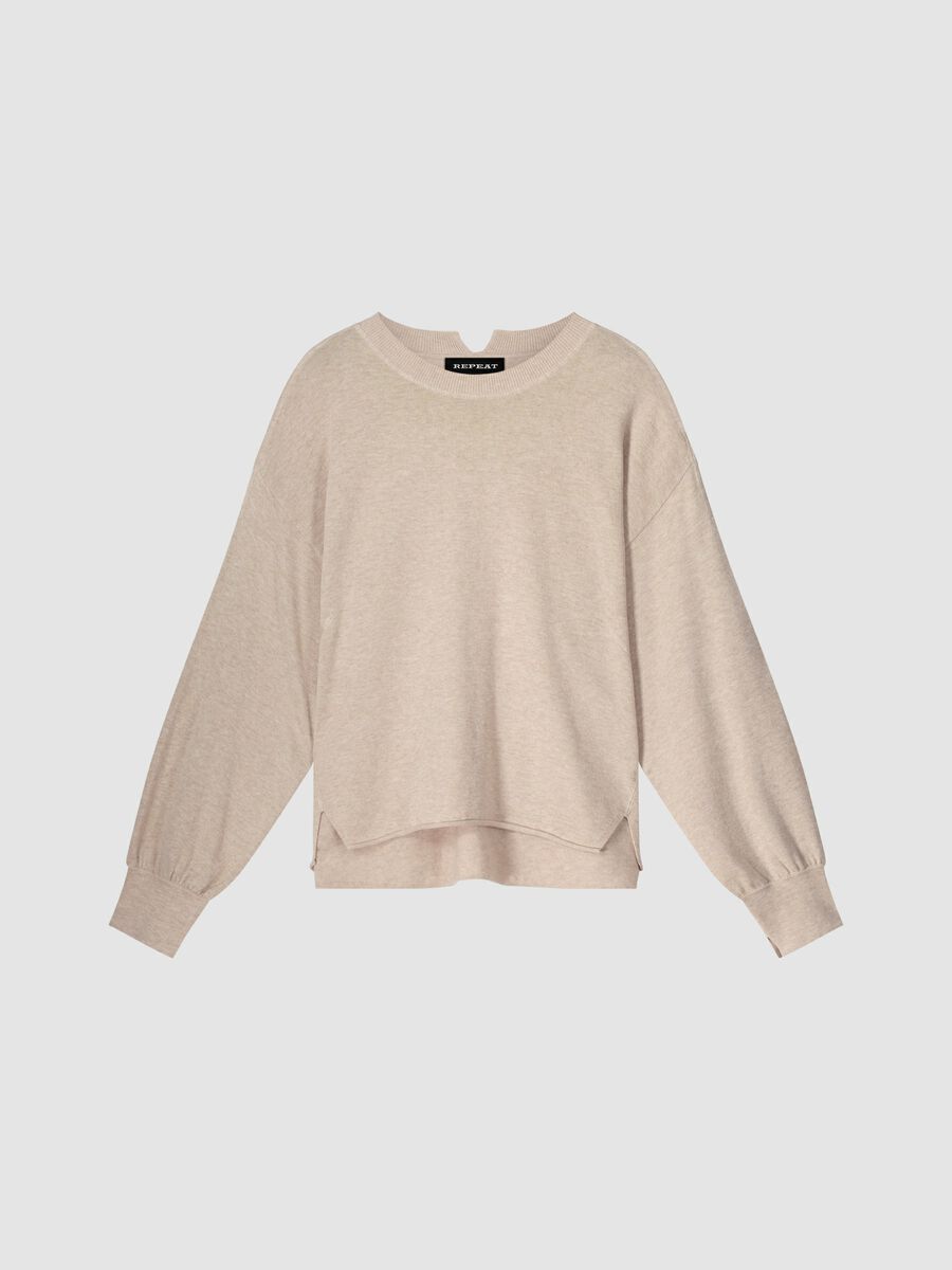 Cotton blend sweater with front slits image number 1