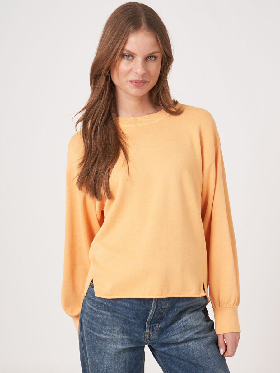 Cotton blend sweater with front slits image number 0