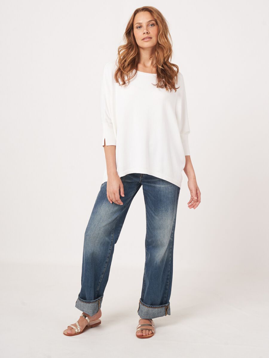 Oversized cotton blend poncho sweater image number 4