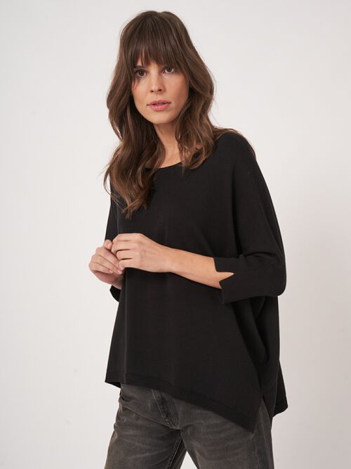 Oversized cotton blend poncho sweater