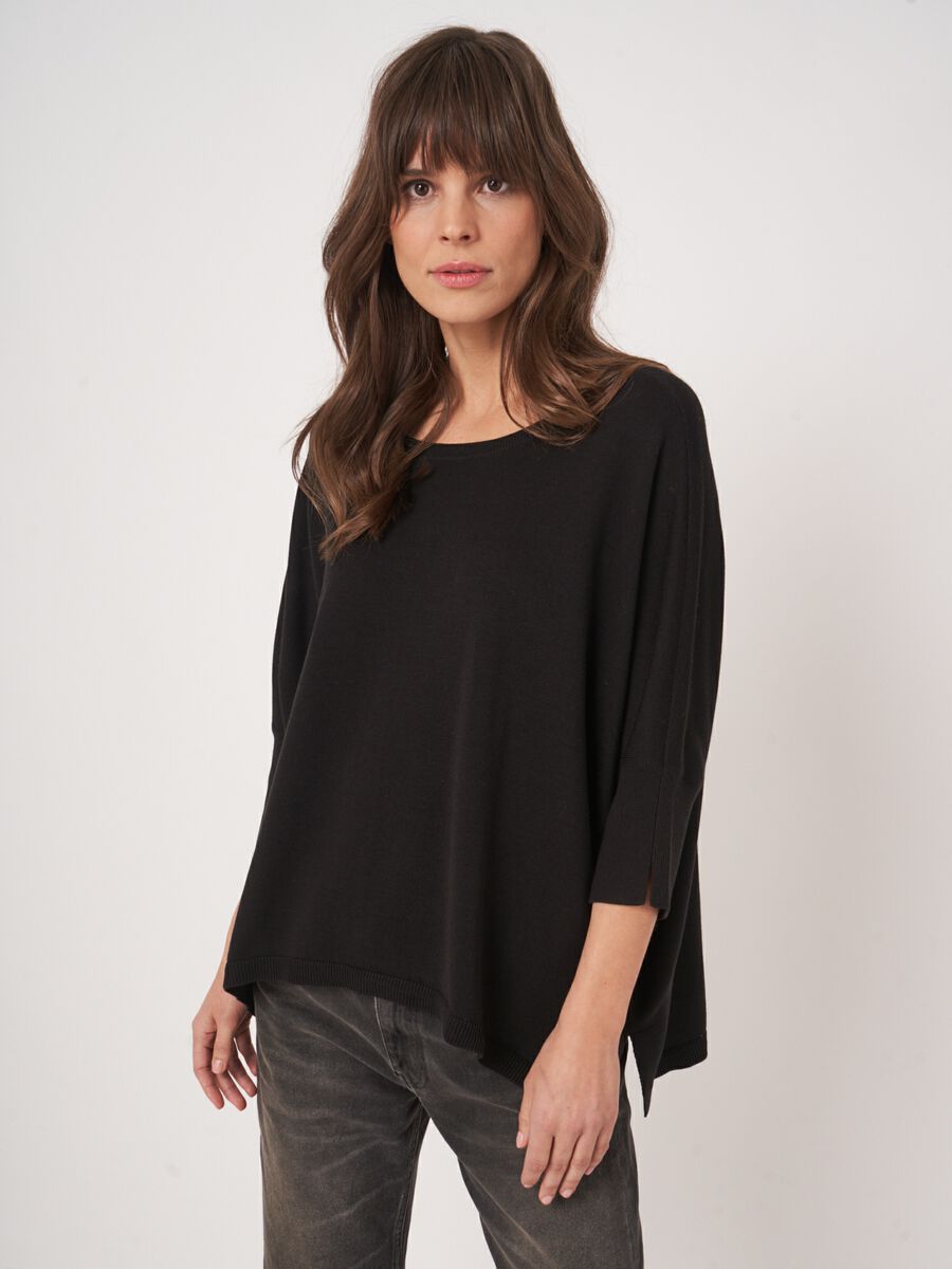 Oversized cotton-blend poncho sweater image number 1