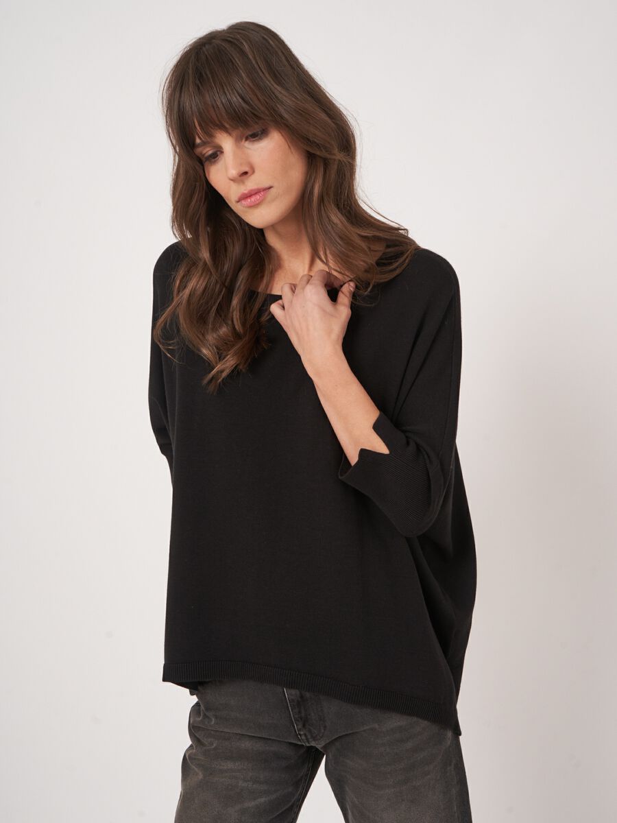 Oversized cotton-blend poncho sweater image number 2