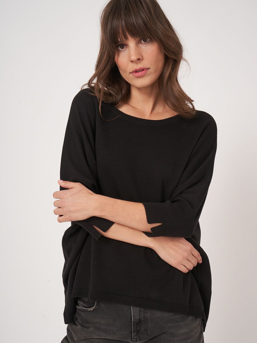 Oversized cotton-blend poncho sweater image number 3