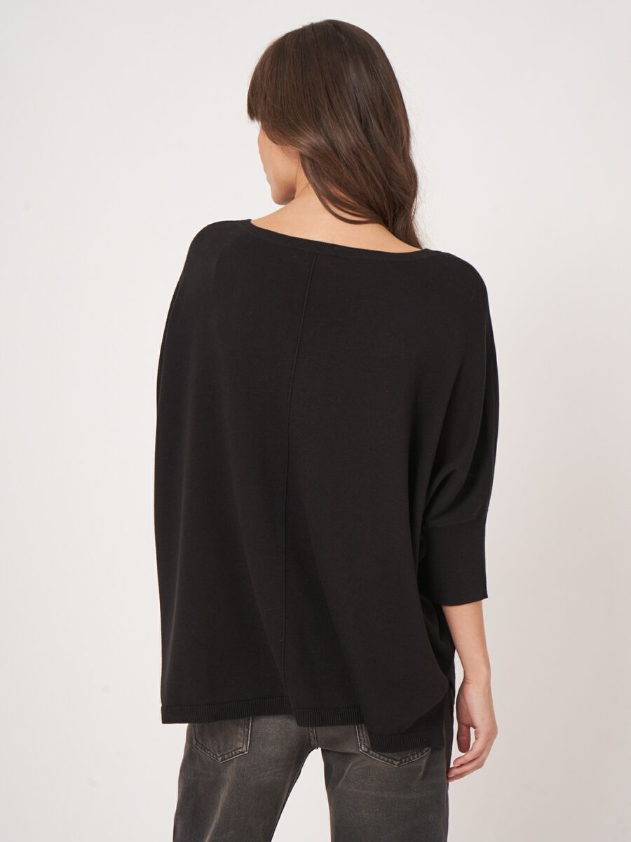 Oversized cotton-blend poncho sweater image number 6