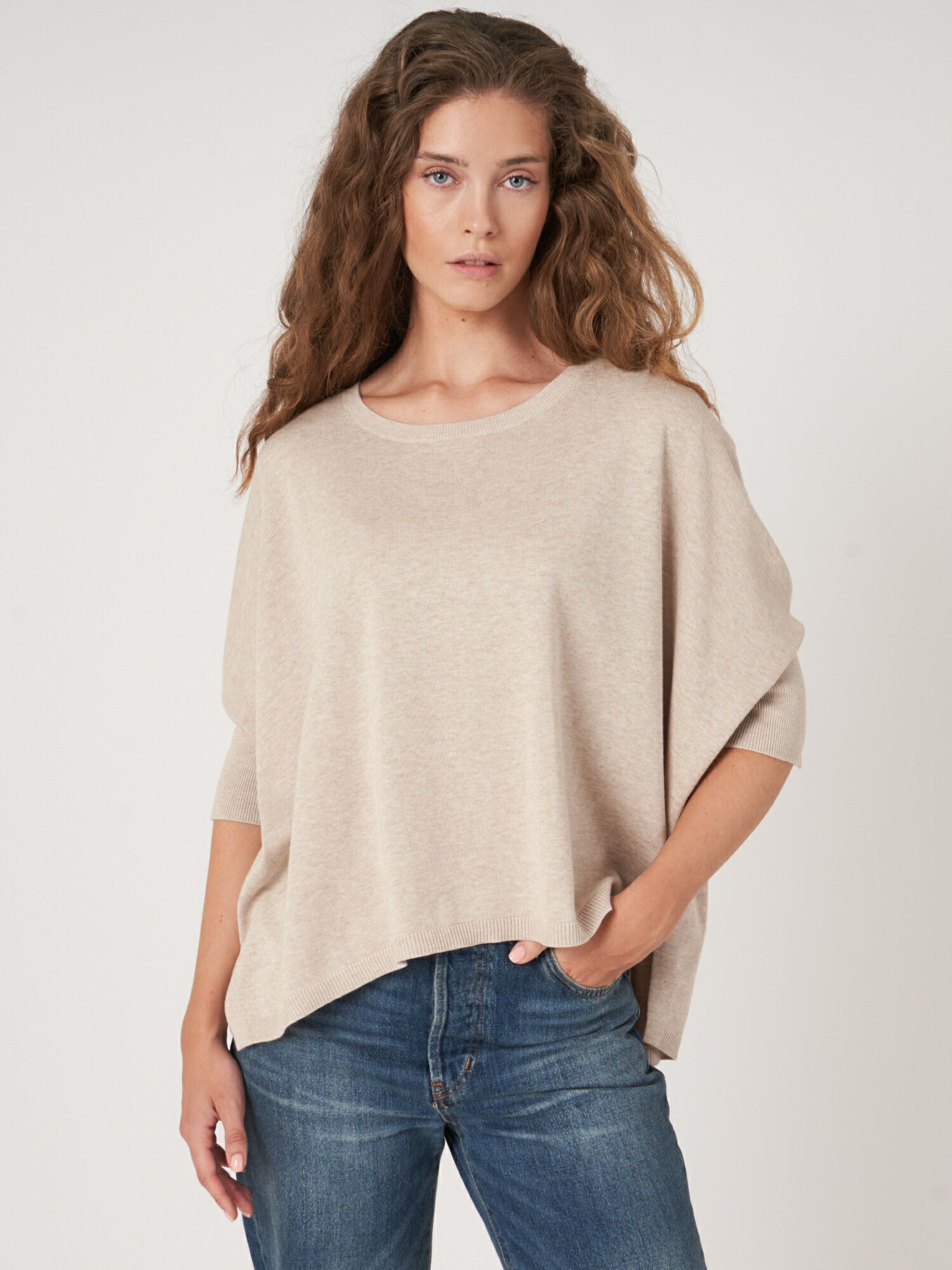 Oversized poncho-trui van katoenmix