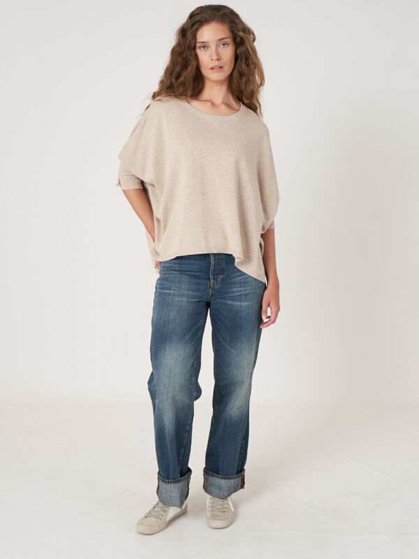 Oversized poncho-trui van katoenmix image number 4