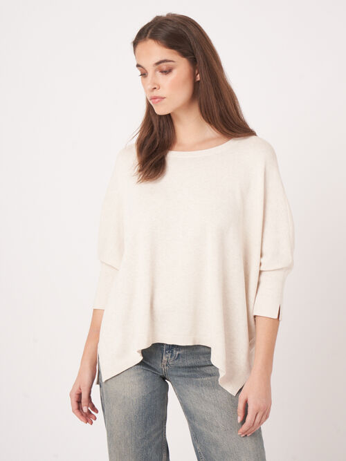 Oversized cotton blend poncho sweater