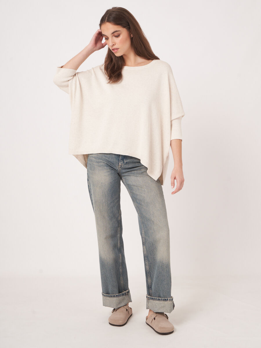 Oversized cotton-blend poncho sweater image number 1