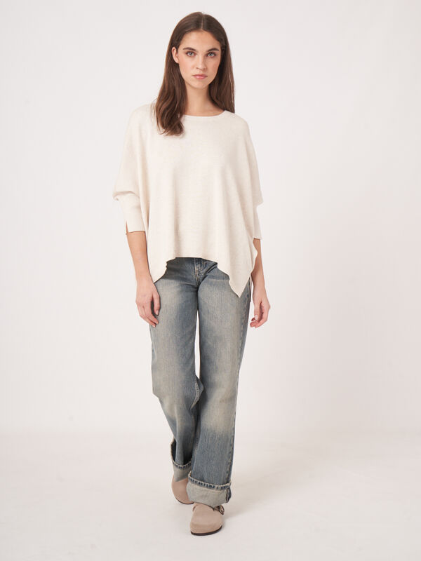 Poncho-pull oversize en coton m&eacute;lang&eacute;, col bateau image number 2