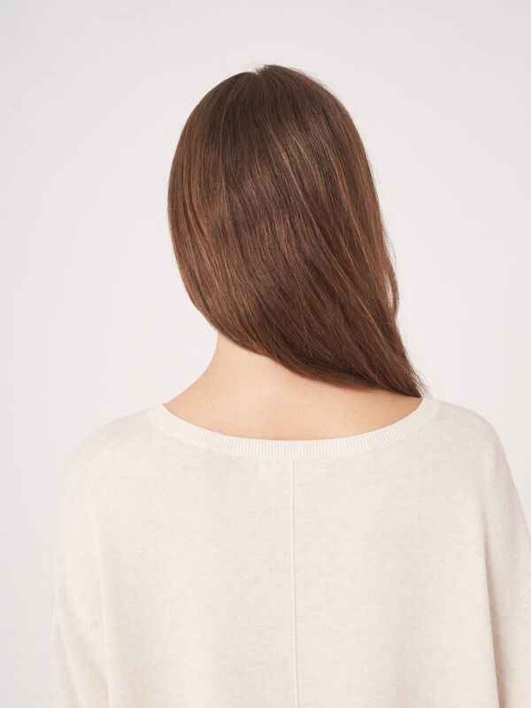 Poncho-pull oversize en coton m&eacute;lang&eacute;, col bateau image number 4