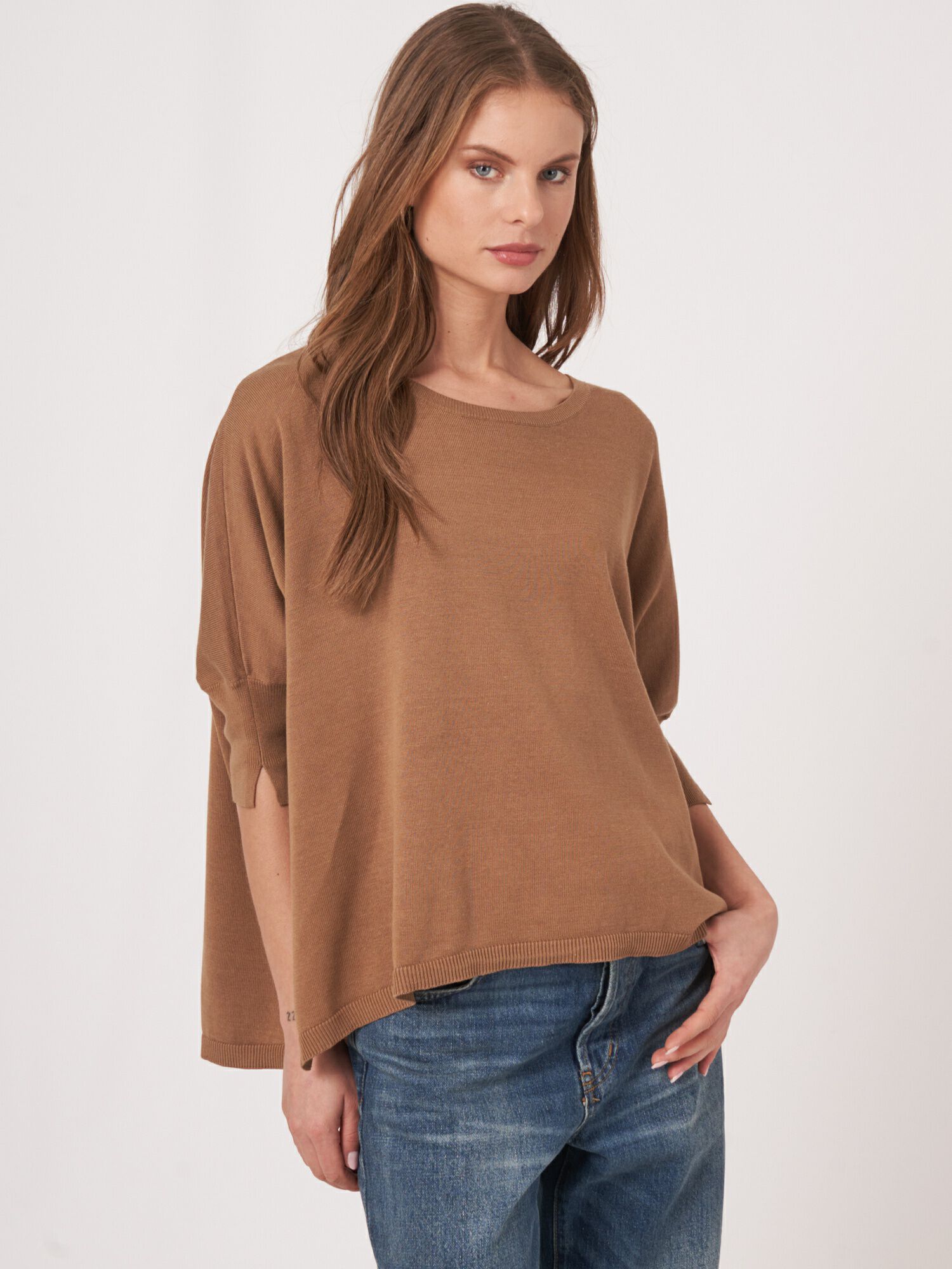 Oversized poncho-trui van katoenmix