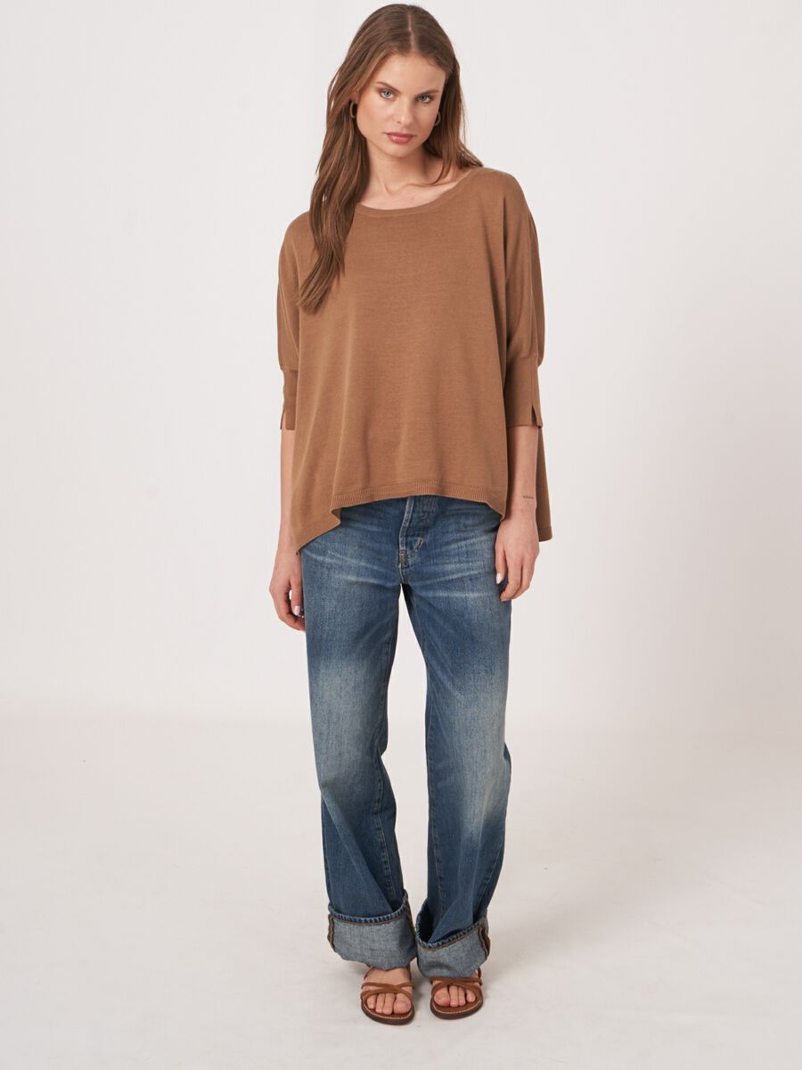 Pull poncho oversize en coton mélangé image number 4