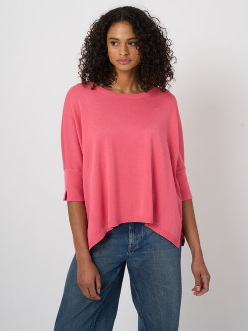 Poncho-pull oversize en coton m&eacute;lang&eacute;, col bateau