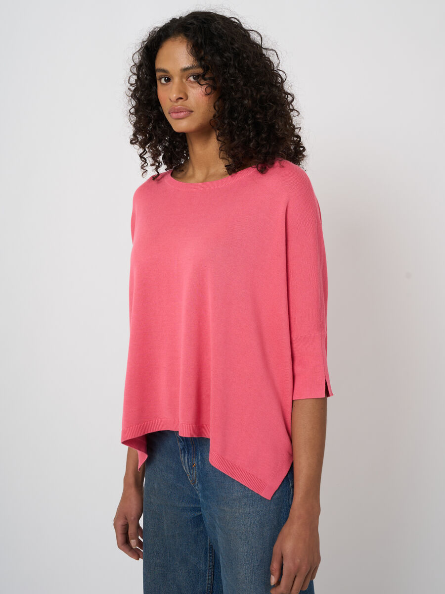 Poncho-pull oversize en coton m&eacute;lang&eacute;, col bateau image number 1