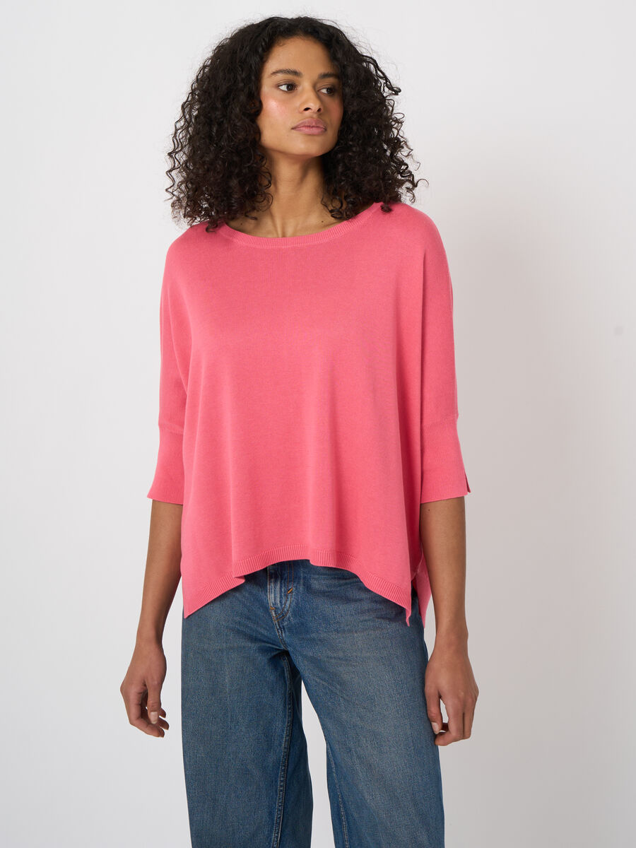 Poncho-pull oversize en coton m&eacute;lang&eacute;, col bateau image number 2