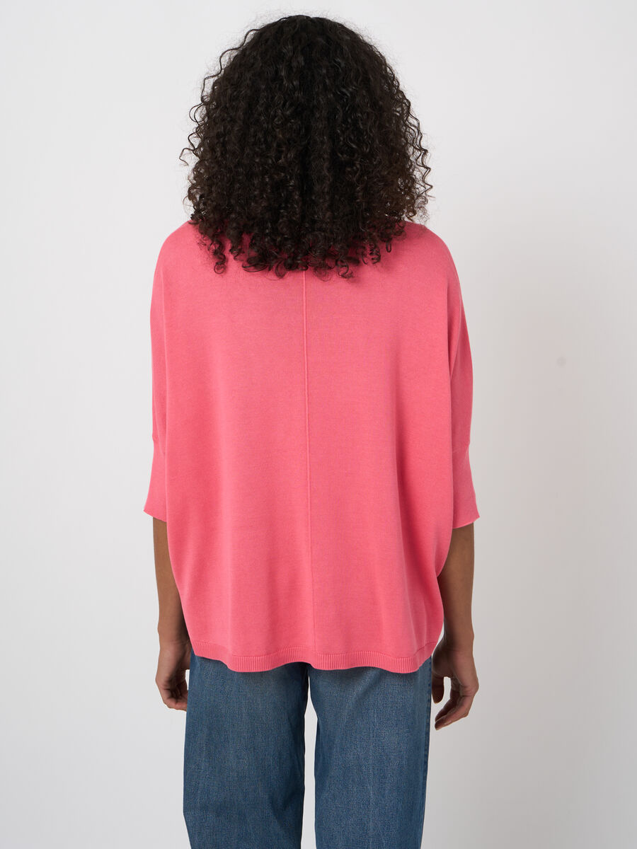 Poncho-pull oversize en coton m&eacute;lang&eacute;, col bateau image number 4