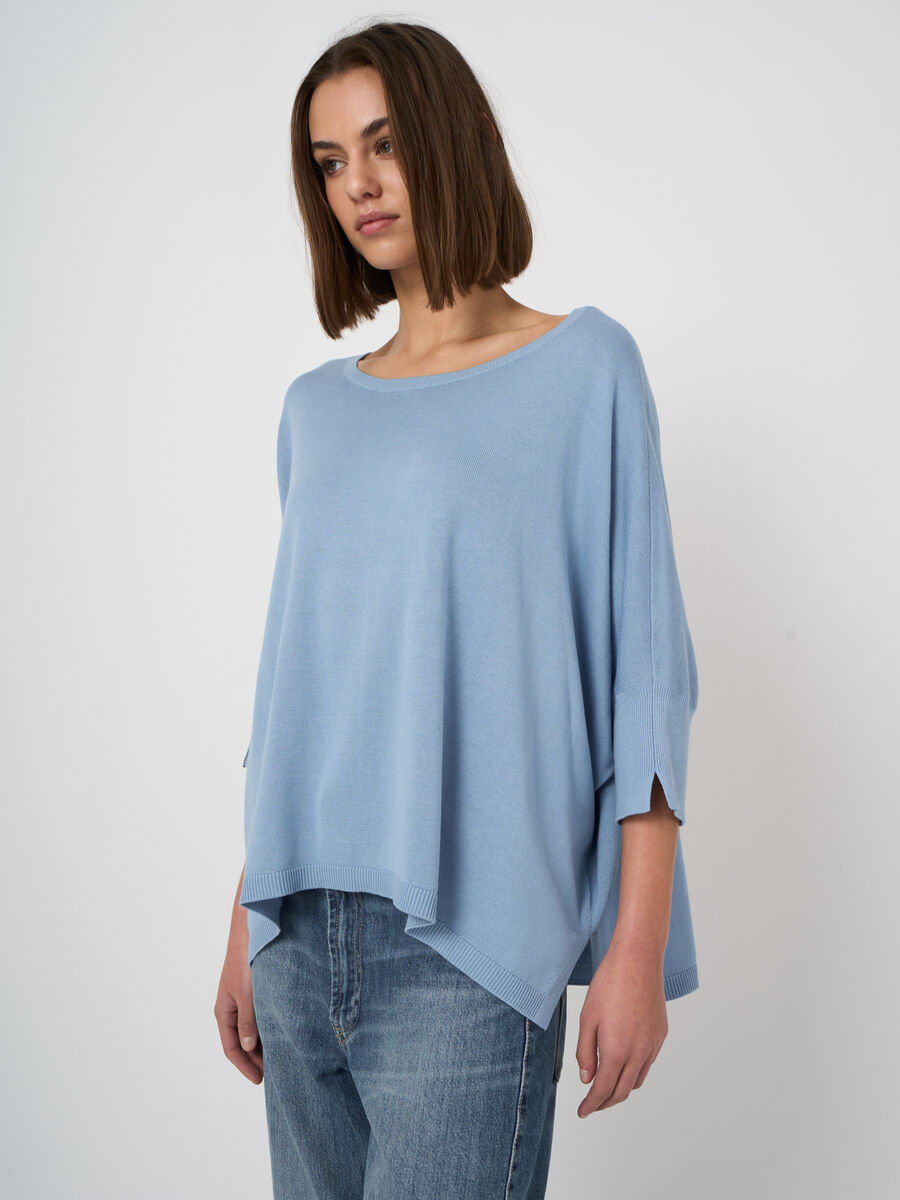 Poncho-pull oversize en coton m&eacute;lang&eacute;, col bateau image number 1