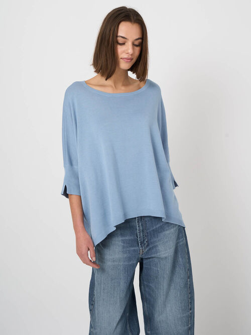 Oversized cotton blend poncho sweater