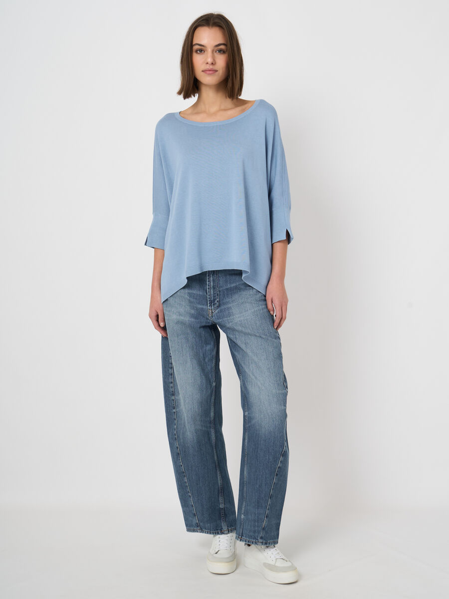 Poncho-pull oversize en coton m&eacute;lang&eacute;, col bateau image number 3