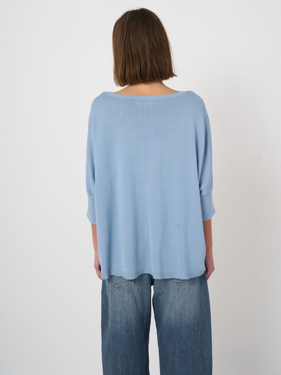 Poncho-pull oversize en coton m&eacute;lang&eacute;, col bateau image number 4