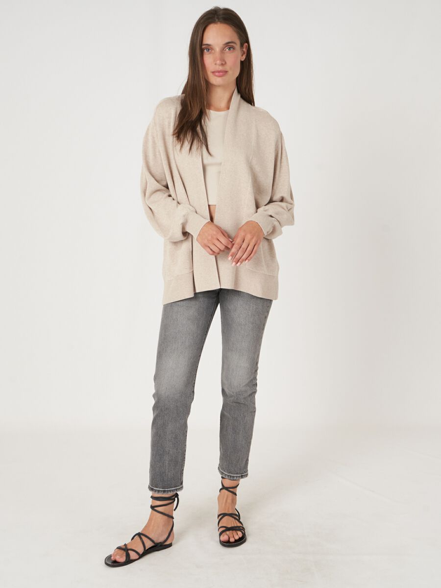 Fine knit cotton blend cardigan with pockets image number 4