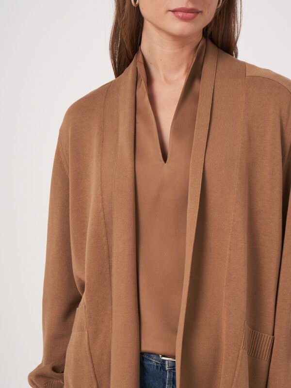 Fine knit cotton blend cardigan with pockets image number 3