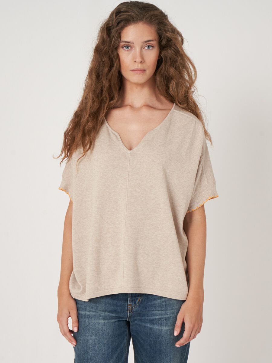 Loose fit cotton blend poncho sweater image number 0