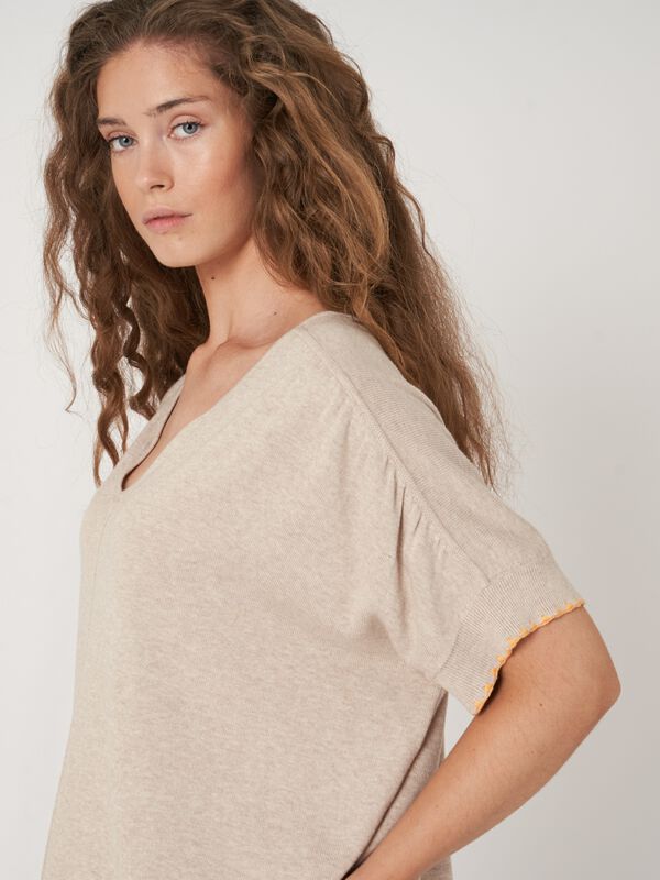 Loose fit cotton blend poncho sweater image number 3