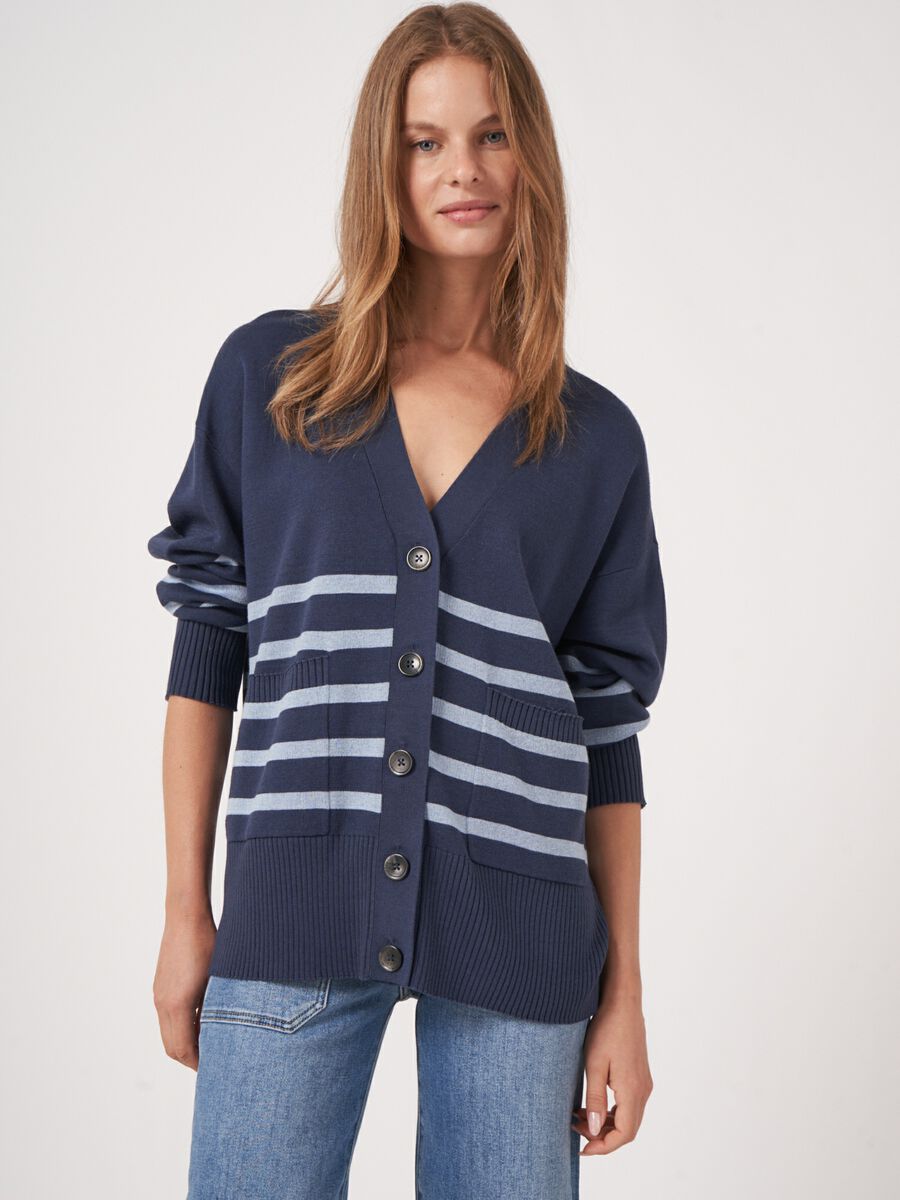 Cotton blend cardigan with stripes image number 0