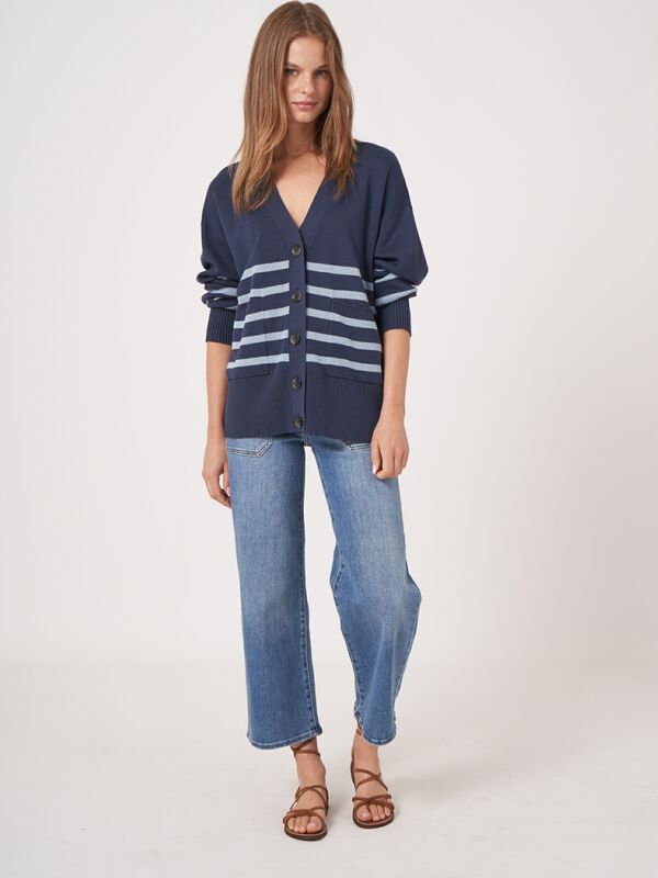 Cardigan van katoenmix met strepen image number 5
