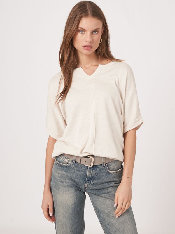Loose fit cotton knit sweater wit elastic hem image number 0