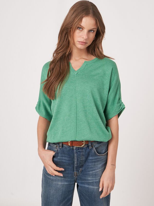 Loose fit cotton knit sweater wit elastic hem image number 0