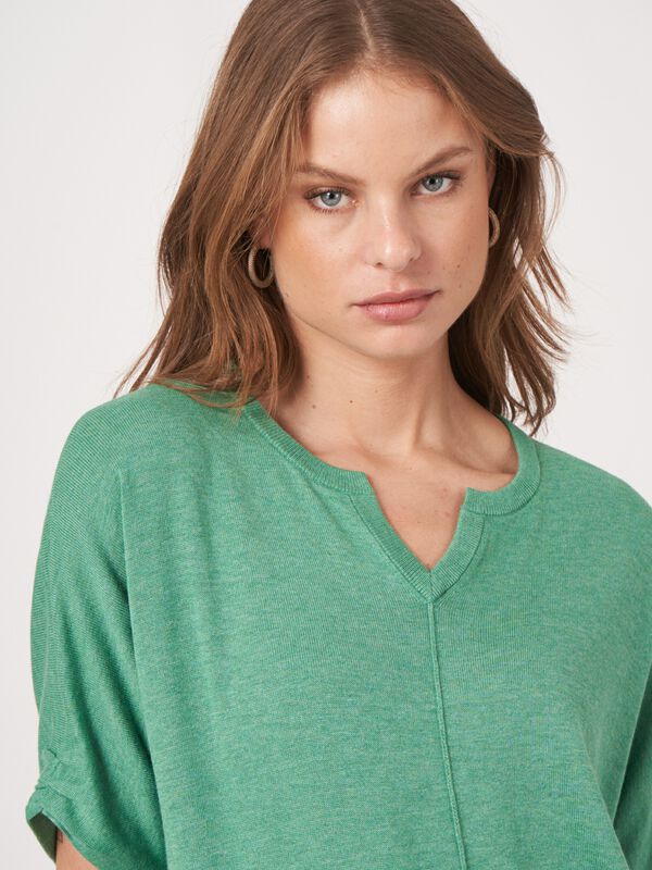 Loose fit cotton knit sweater wit elastic hem image number 3