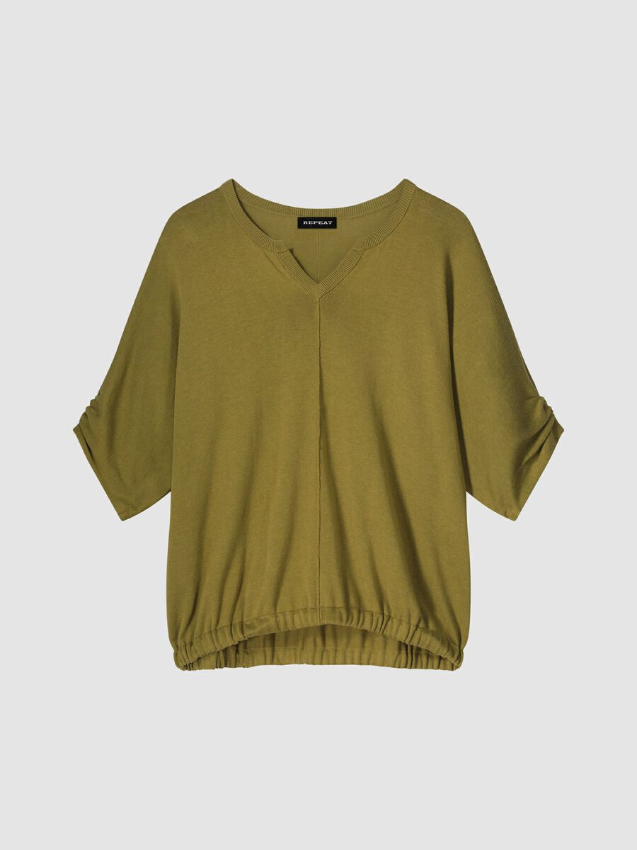 Pull coton ample en maille fine avec ourlet élastiqué image number 0